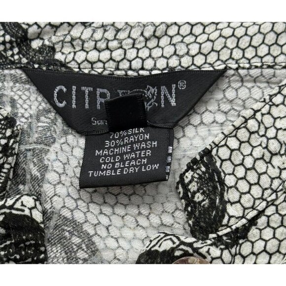 Citron Oriental Love Silk Blend Blouse Lace Like Print Black Gray 3/4 Slv Size S - Picture 7 of 9